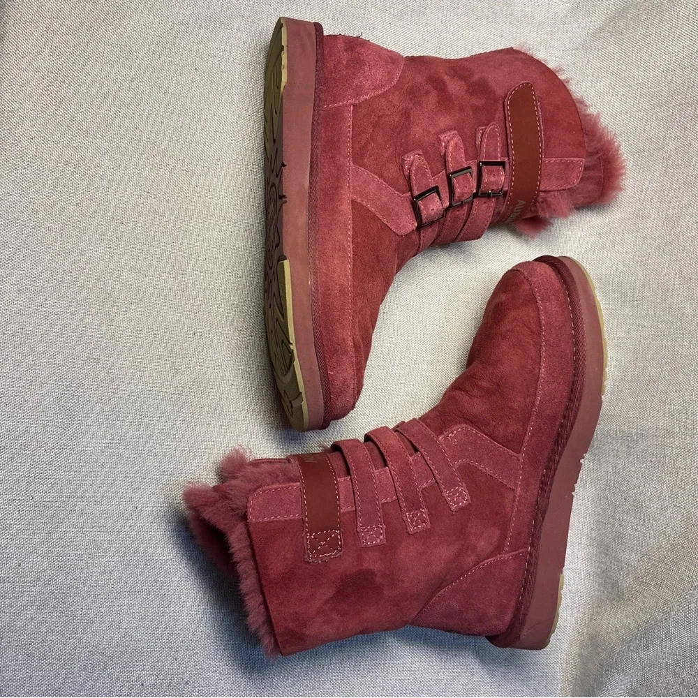- Aumu Womens  Leather Sheepskin Mid Calf Flat Fur Winter Snow Boot…
